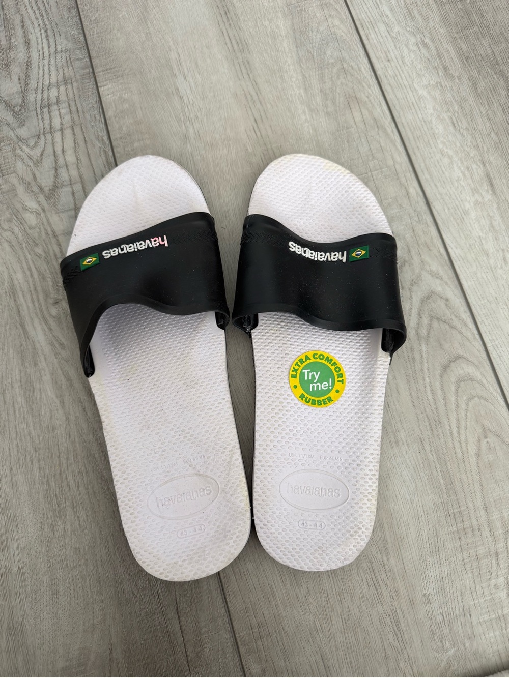 Havaianas White Footbed Black Strap Slide Sandals
